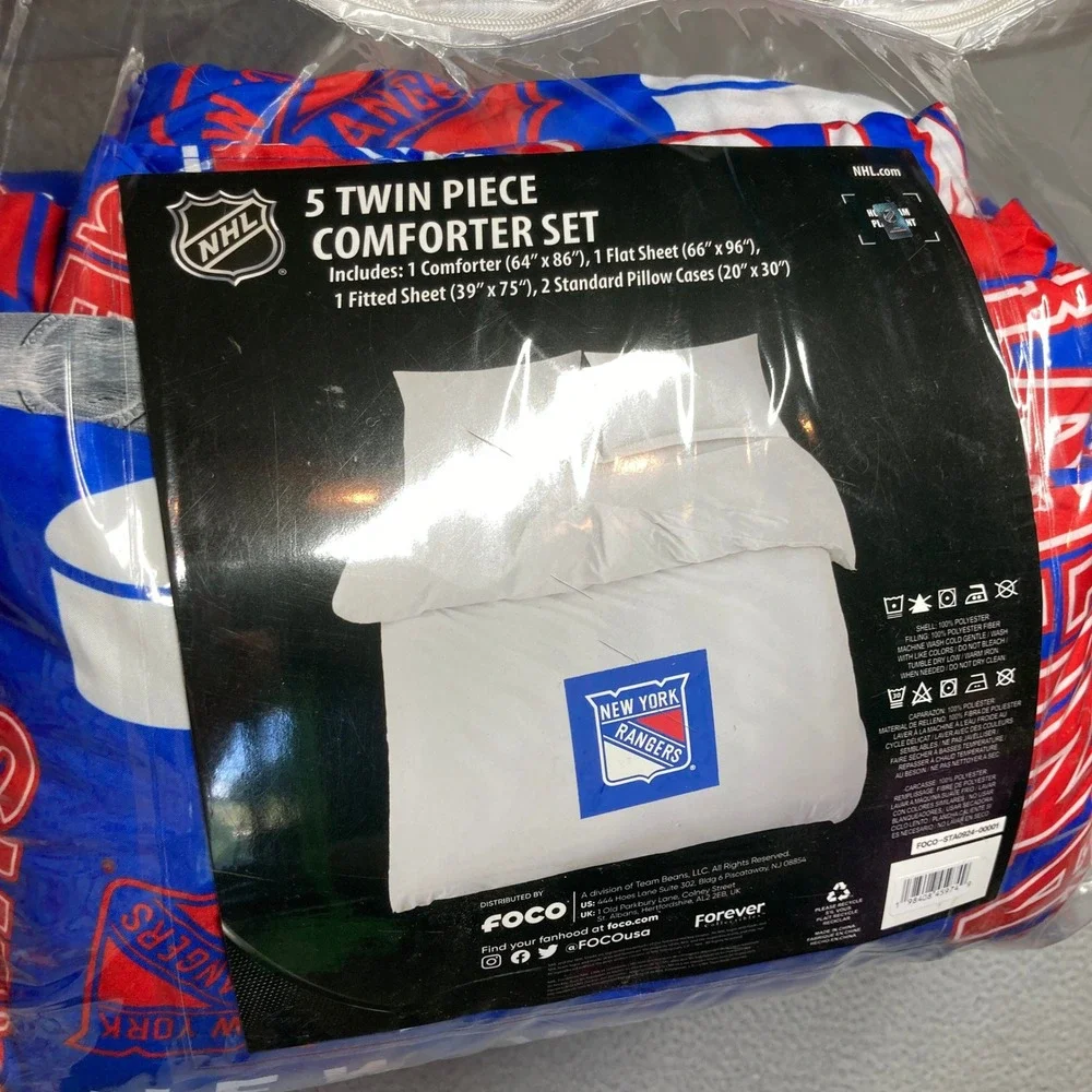 New York Rangers Hockey Comforter Set NEW Twin Blue‎ NHL 5 Piece Logo Print